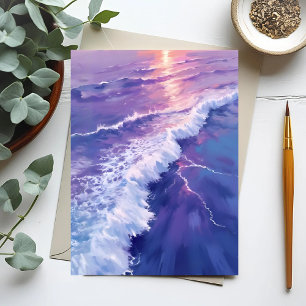 Lila Gezeiten Ozeanwellen Aquarellmalerei Postkarte