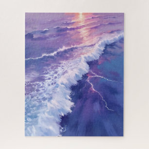 Lila Gezeiten   Ozeanwellen Aquarellmalerei Puzzle