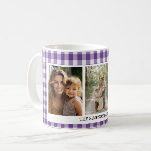 Lila Gingham 3 Foto Kaffeetasse (Vorderseite Links)