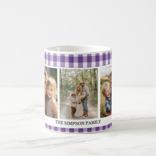 Lila Gingham 3 Foto Kaffeetasse (Mittel)
