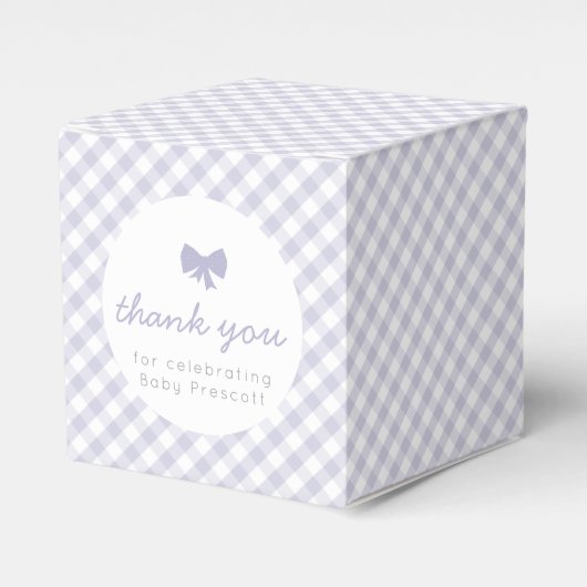 Lila Gingham Baby Dusche Gefälligkeitsbox Geschenkschachtel (Vorderseite)