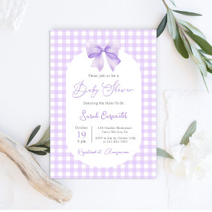Lila Gingham Baby Showeinladung mit Bogen Einladung