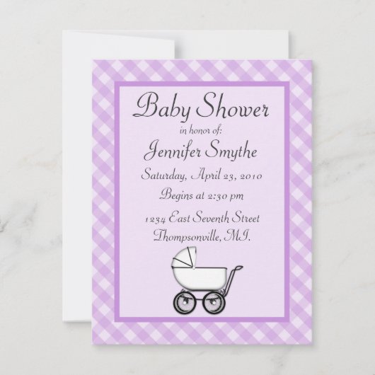 Lila Gingham Baby Shower Einladungen (Vorderseite)