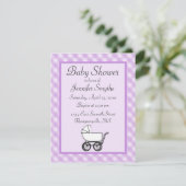 Lila Gingham Baby Shower Einladungen (Stehend Vorderseite)