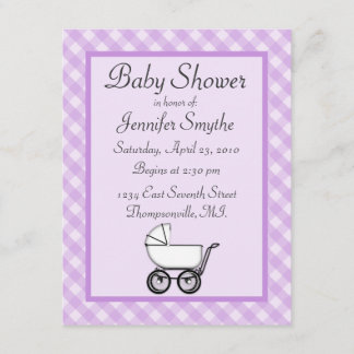 Lila Gingham Baby Shower Einladungen