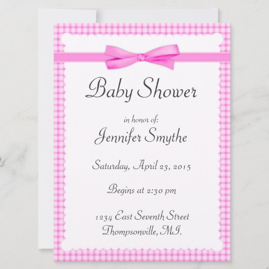 Lila Gingham Baby Shower Einladungen (Vorderseite)