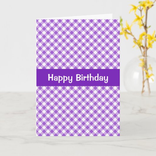 Lila Gingham Birthday Card Karte (Gelbe Blume)