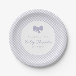 Lila Gingham-Bogen-Babydusche Pappteller