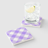 Lila Gingham Checked Square Untersetzer (Seitenansicht)