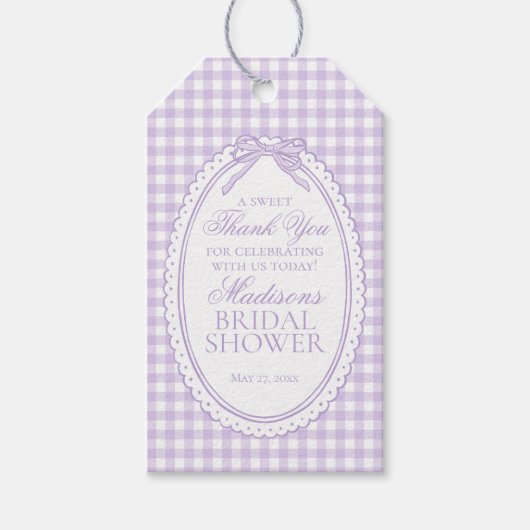 Lila Gingham Coquette Bogen Brautparty-Geschenke Geschenkanhänger (Vorderseite)
