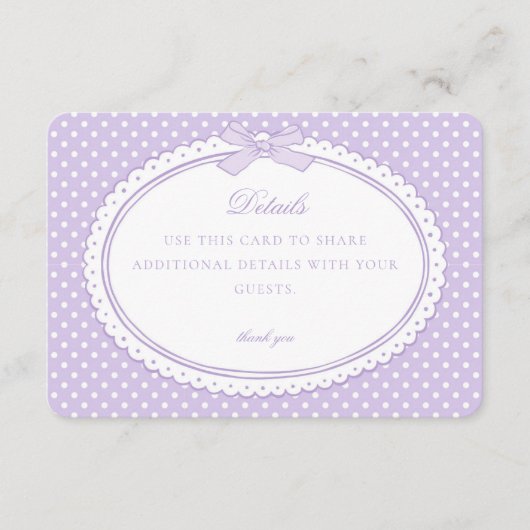 Lila Gingham Coquette Bogen Details Karte (Vorderseite)