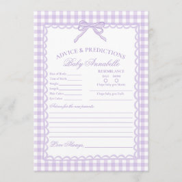 Lila Gingham Coquette Schleife Rat für Baby Karte