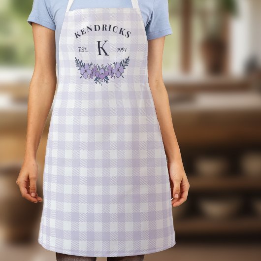 Lila Gingham Floral Family Monogram Schürze
