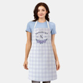 Lila Gingham Floral Family Monogram Schürze (Getragen)