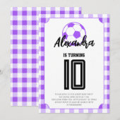 Lila Gingham Fußball Mädchen Geburtstag Einladung (Vorne/Hinten)