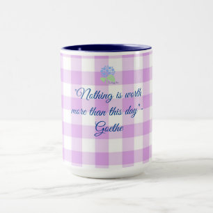 lila Gingham Goethe Zitat Tasse