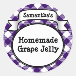 Lila Gingham Grape Jelly Jam Jar/Lid Label Runder Aufkleber
