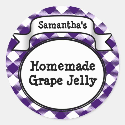 Lila Gingham Grape Jelly Jam Jar/Lid Label Runder Aufkleber (Vorderseite)