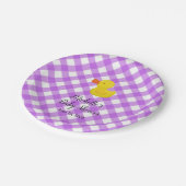 Lila Gingham-Gummientchen-Baby-Party Pappteller (Schrägansicht)