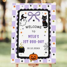 Lila Gingham Halloween Geburtstag Willkommensschil