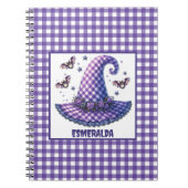 Lila Gingham Halloween-Hexenhut & Fledermäuse Notizblock (Vorderseite)