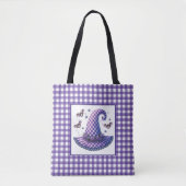 Lila Gingham-Halloween-Hexenhut & Fledermäuse Tasche (Vorderseite)