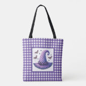 Lila Gingham-Halloween-Hexenhut & Fledermäuse Tasche (Rückseite)