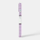 Lila Gingham-Kariert-Blumen-Monogramm iPhone 15 Hülle (Linke Seite)