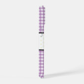 Lila Gingham-Kariert-Blumen-Monogramm iPhone 15 Hülle (Rechte Seite)