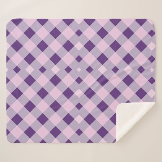 Lila Gingham kariert Sherpa Blanket Sherpadecke (Vorderseite (Horizontal))