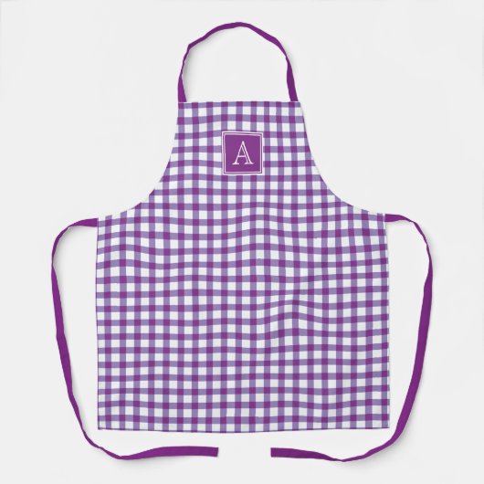 Lila Gingham Kariert Tartan Modern Monogram Schürze (Vorderseite)