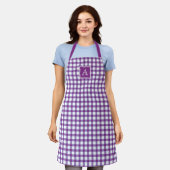 Lila Gingham Kariert Tartan Modern Monogram Schürze (Getragen)