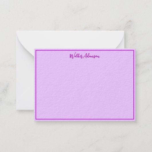 Lila Gingham Karo Kariert Tartan Name Border Mitteilungskarte (Vorderseite)