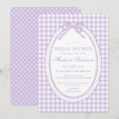 Lila Gingham Kokette Bogen Brautparty Einladung (Vorne/Hinten)