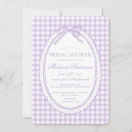 Lila Gingham Kokette Bogen Brautparty Einladung