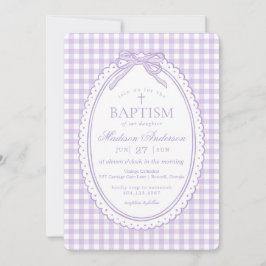 Lila Gingham Kokette Schleife Taufe Einladung
