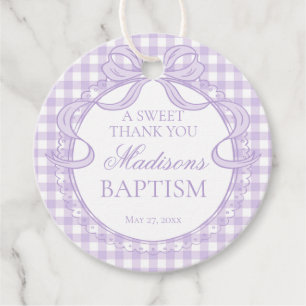 Lila Gingham Kokette Schleife Taufe Kreis Geschenkanhänger