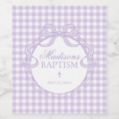 Lila Gingham Kokette Schleife Taufe Weinetikett (Einzelnes Label)