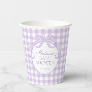 Lila Gingham-Kokette-Schleifen-Baby-Party Pappbecher