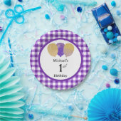 Lila Gingham & Luftballons 1. Geburtstag  Pappteller (Party)