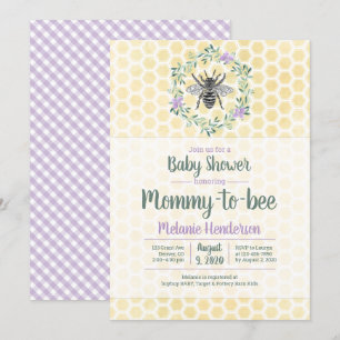 lila, Gingham, Mami-to-Bike-Babydusche Einladung