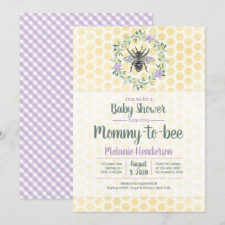 lila, Gingham, Mami-to-Bike-Babydusche Einladung