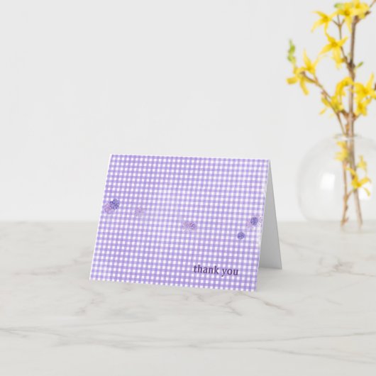 lila Gingham mit Blume danke Karte (Gelbe Blume)