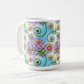 Lila Gingham mit handgezeichnet Blume und Reben Kaffeetasse (Vorderseite Links)