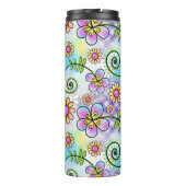 Lila Gingham mit handgezeichnet Blume und Reben Thermosbecher (Rückseite)