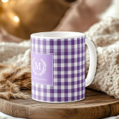 Lila Gingham Monogram Wappen Custom Kaffeetasse