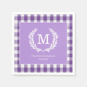 Lila Gingham Monogram Wappen Custom Serviette (Vorderseite)