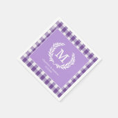 Lila Gingham Monogram Wappen Custom Serviette (Ecke)