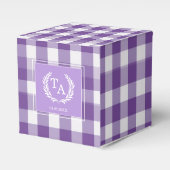 Lila Gingham Monogram Wappen Geschenkschachtel (Vorderseite)