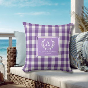 Lila Gingham Monogram Wappen Kissen
